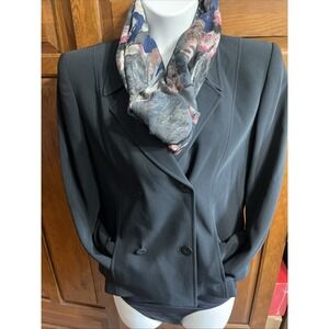 VTG Jones New York Blazer Black Size 16 Long Sleeve Padded Shoulders Pockets